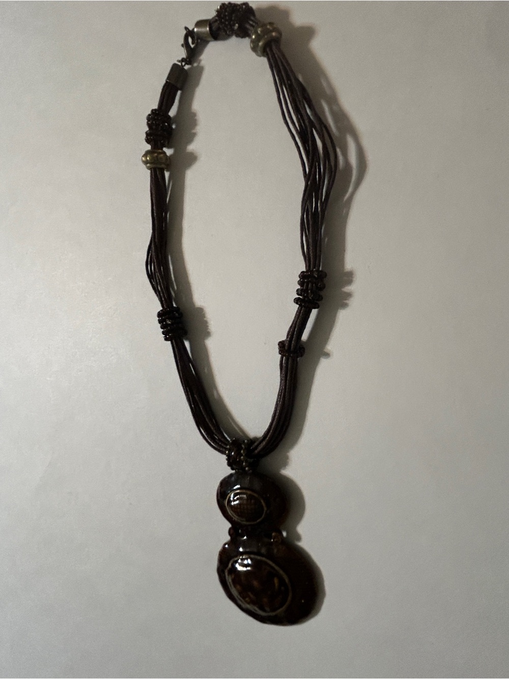 Vintage Boho Multi Strand Cord Tiered Agate Slice Pendant Necklace